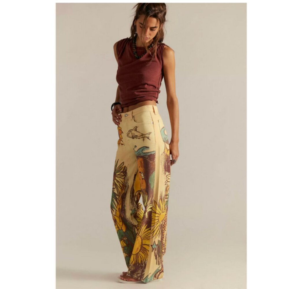 Free People "We The Free Tinsley" Printed Jeans - Size 33 - Picture 4 of 11